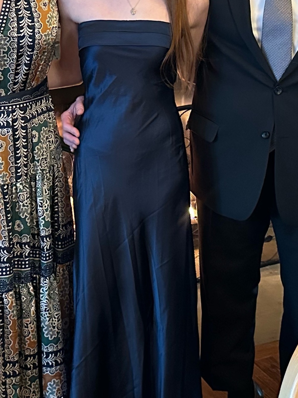 Altar'd State Navy Strapless Satin Prom Gown